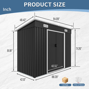 8x4ft Metal Shed with Sliding Door and Air Vents