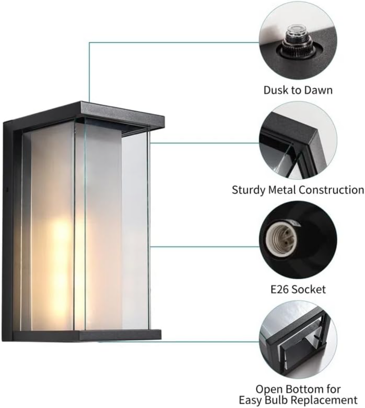 Dusk to Dawn Outdoor Wall Sconce, 13.3 Inch, Modern Black, Waterproof