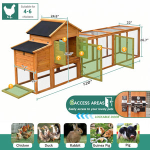 Large Chicken Coop with Nest Box and Run