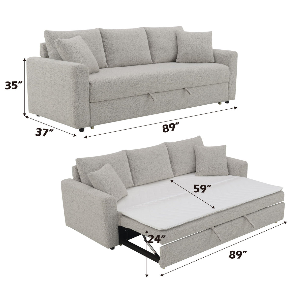 Connie - Boucle Sleeper Sectional Sofa With 2 Toss Pillows - Beige - Best Buy Furniture