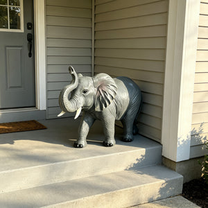 20'' Tall Resin Elephant Statue with Raised Trunk
