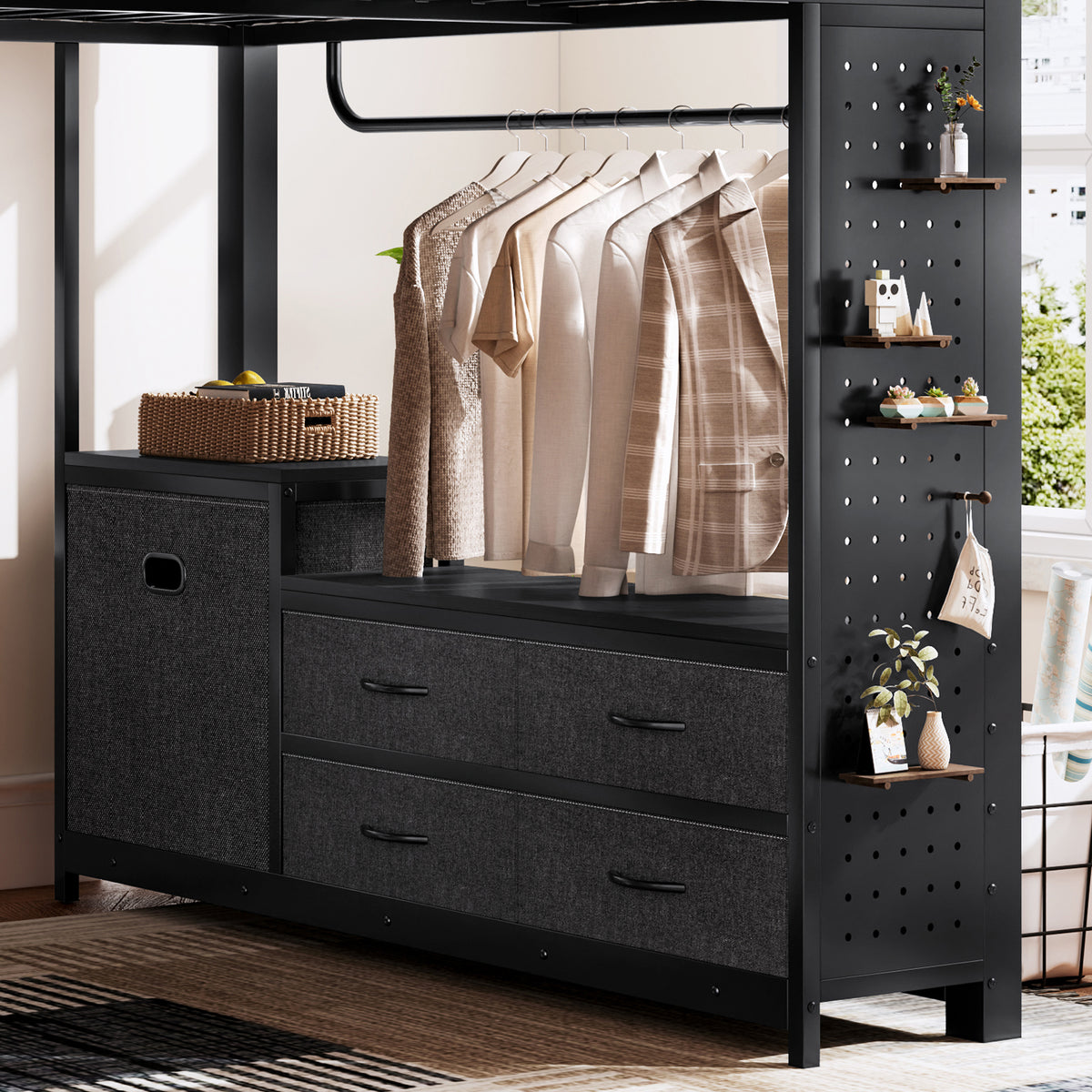 Queen Size Loft Bed with Desk & Shelves