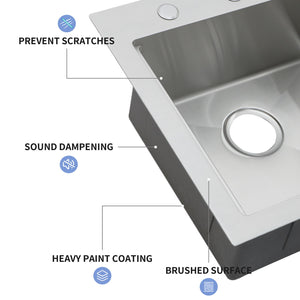 21" Drop In Kitchen Sink With Pull Out Faucet And Sink Cover, 16 Gauge - Brushed Nickel