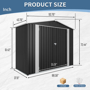 8ft x 4ft Outdoor Metal Storage Shed with Lockable Latch