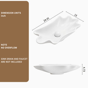 Bathroom Vessel Sink Shell Shape 24in x 13in Above Counter Vanity Bowl