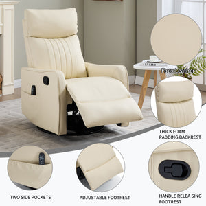 Beige Heat Massage Manual Recliner Chair with Rocker and Swivel