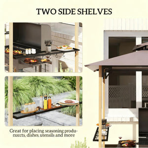 Double Tiered Barbecue Grill Gazebo Shelter with Side Shelves and Hooks