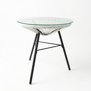Nusa Outdoor Synthetic Wicker Glass-Top Side Table