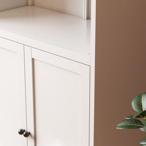 Kitchen Pantry Cabinet Tall Storage With Adjustable Shelves, Heavy Duty Stainless Steel Frame - White