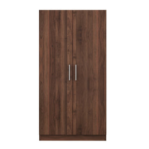 2 Door Wooden Wardrobe Armoire With 3 Storage Shelves - Brown