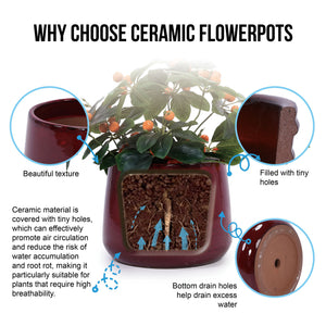 4 Pieces Planter Pot, Indoor Outdoor Flowerpot For Patio, Garden, Or Windowsills - Bean Paste Red