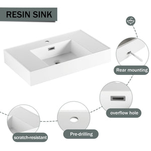 Modern Imitative Wall Mounted Bathroom Vanity With Resin Sink And Side Cabinet