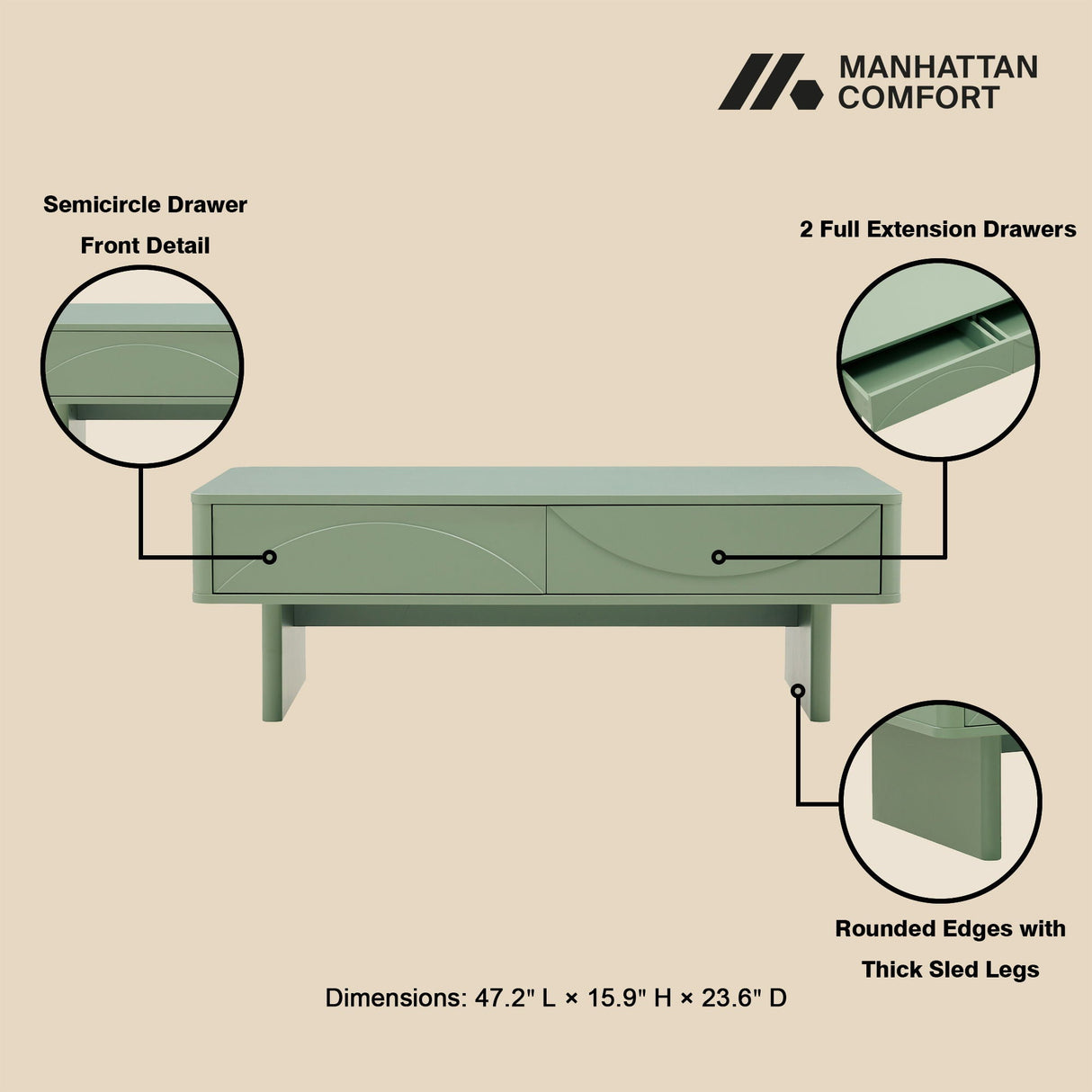 Ella - Coffee Table With 2 Full Extension Drawers