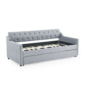 Size Upholstered Daybed With Trundle And USB Charging Armrest