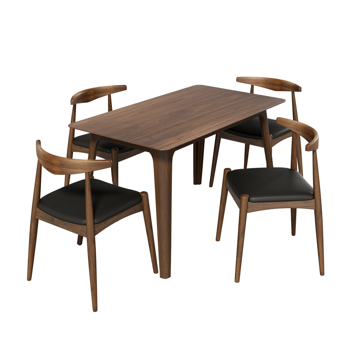 5-Piece Dining Set with Table and Chairs - Walnut & Black