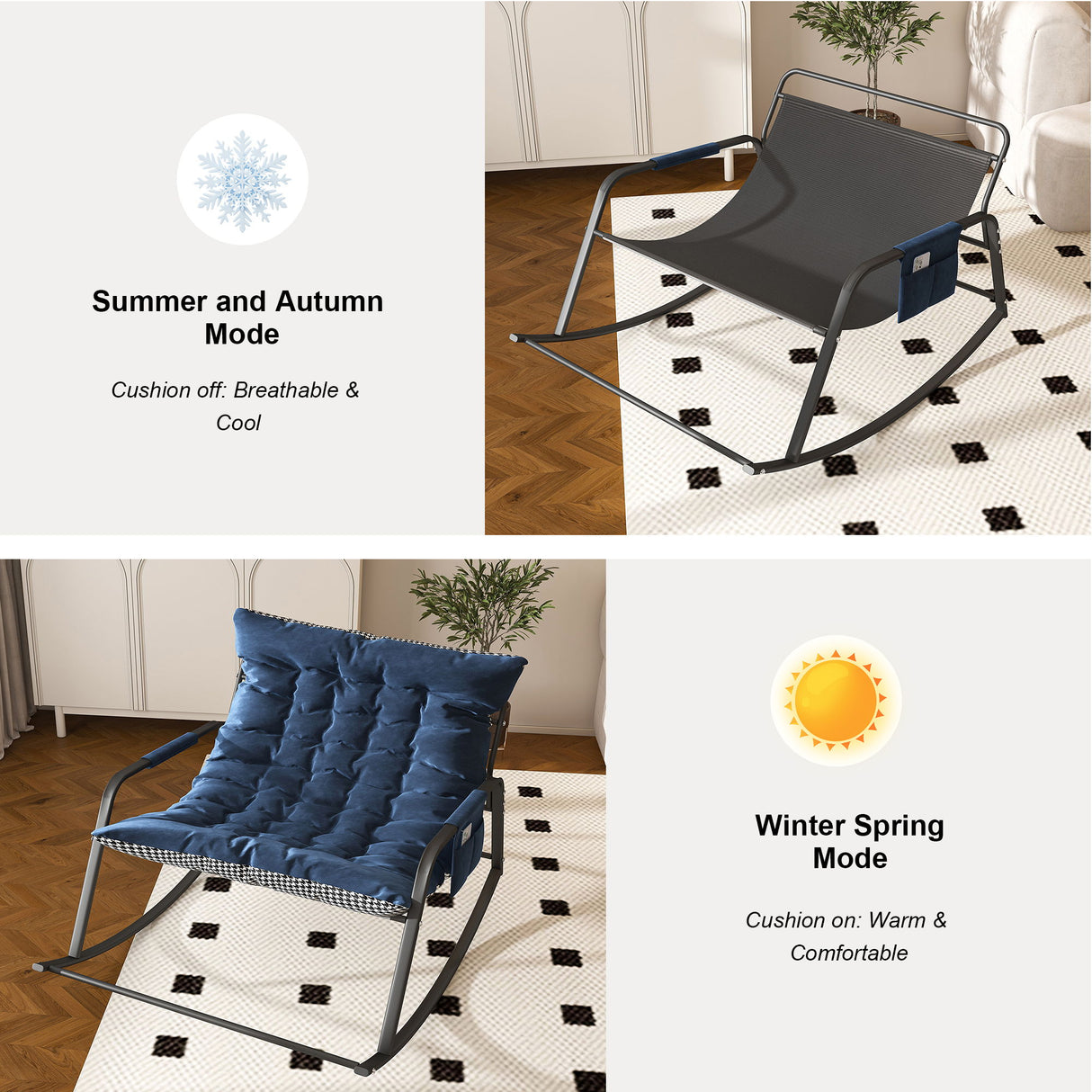 Rocking Chair With Storage, Cushions & Armrests
