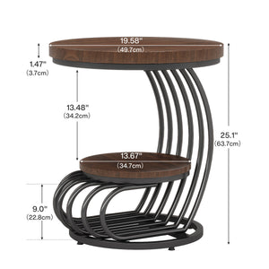 Round Vintage End Table With 2 Tier Storage