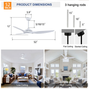 52 Inch ABS Blades Ceiling Fan with LED Light Kit