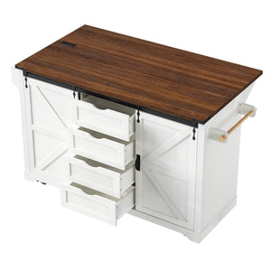 K&K 72" Farmhouse Kitchen Island with Fridge Storage Space
