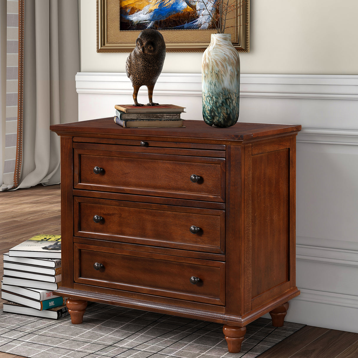 U_STYLE 27.6'' Nightstand with Pine Wood Veneer