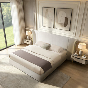 King Size Luxury Wing‑Back Upholstered Bed Frame