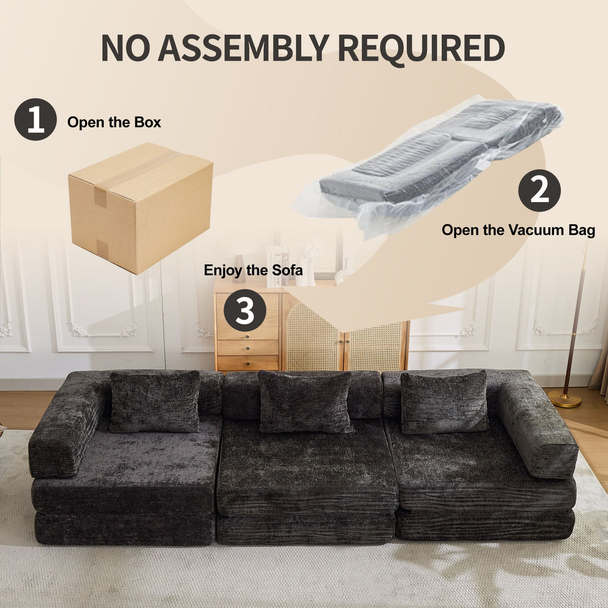 Convertible Floor Sofa Bed, Boneless Modular Sectional Sofa For Living Room