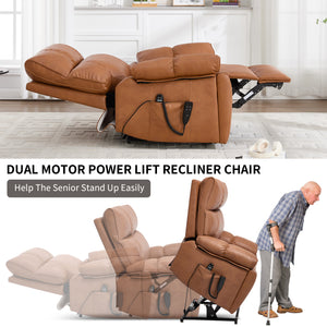 Orange Leatheraire Heat Massage Dual Motor Lift Recliner
