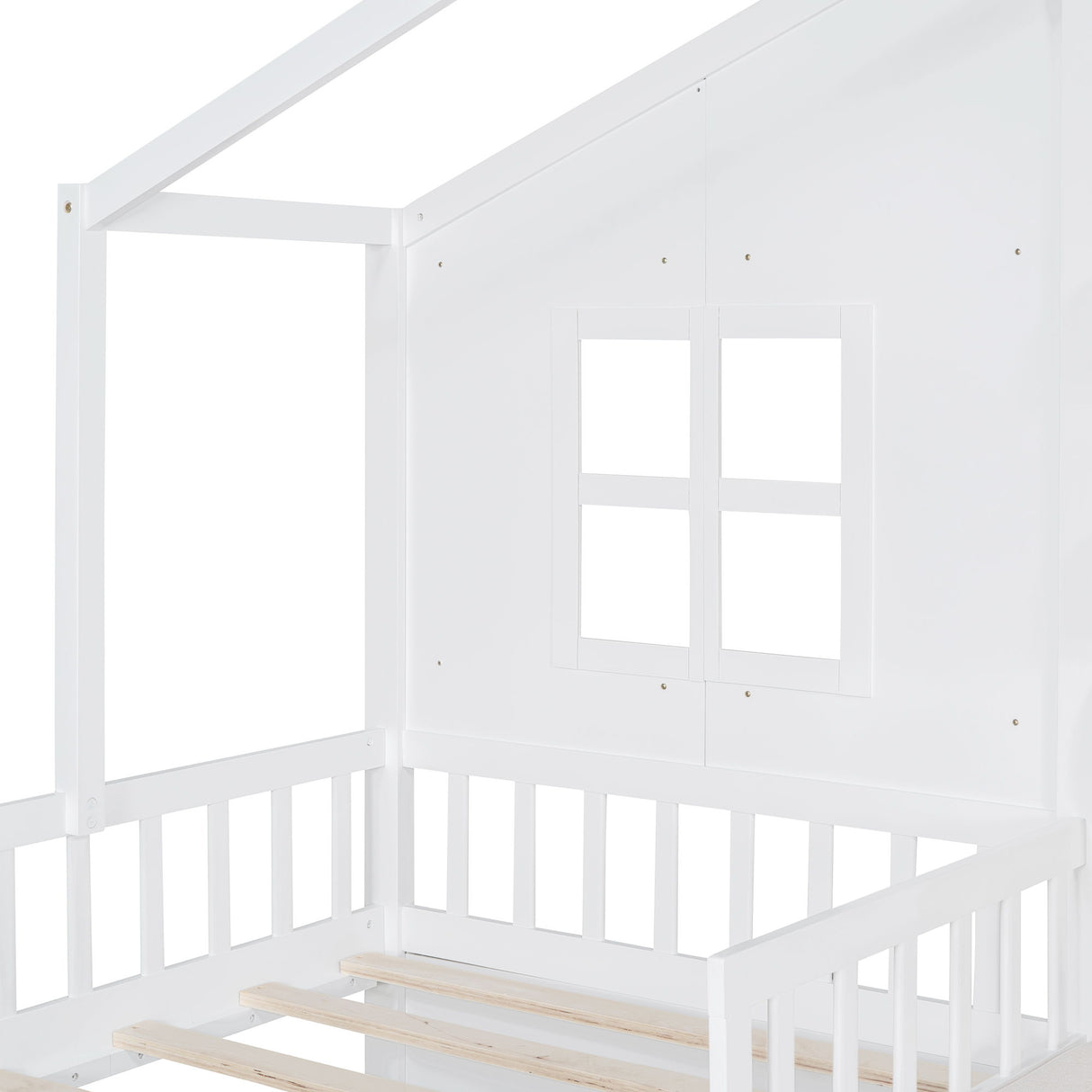 House Bed With Sofa, Kids Platform Bed With 2 Drawers And Storage Shelf