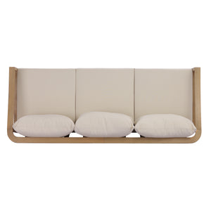 77.95" Outdoor Acacia Wood 3-Seater Sofa with Beige Cushions