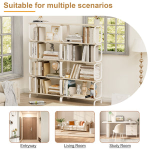 5 Tier Industrial Bookshelf, Tall Bookcase With Open Design, Vintage Storage Organizer