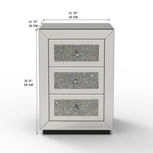 3 Drawer Nightstand With Glass Accents, Bedside Table For Bedroom - Silver