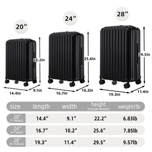 20" / 24" / 28" 3 Pieces / Set Spinner Wheel Luggage, Carry On Suitcase, With Cup Holder & USB Port & Phone Holder
