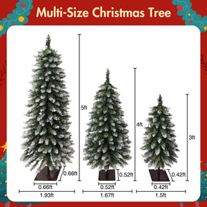 3-Pack Pre-Lit Snow Flocked Pencil Christmas Tree Set
