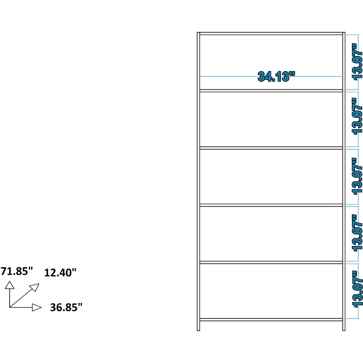 Olinda - Modern 5 Shelf Open Bookcase