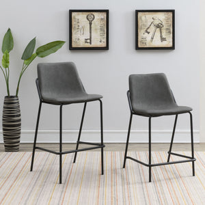 Counter Height Stools With Footrest (Set of 2) - Gray / Black