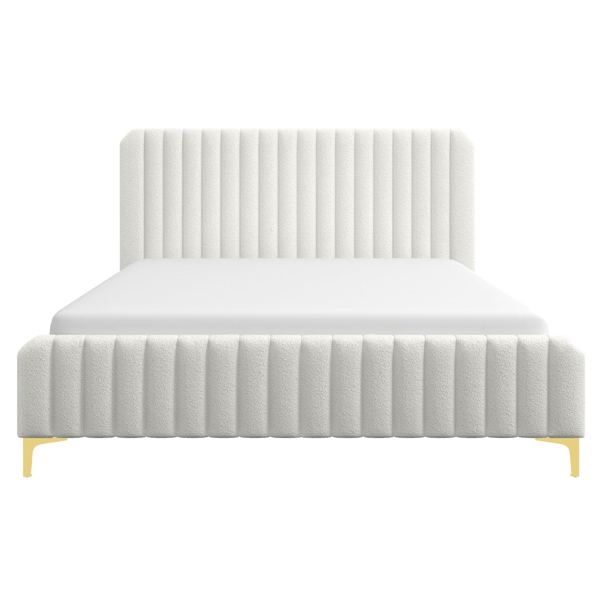 Valery King Size Bed Frame with Tufted Upholstery - White Boucle