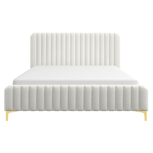 Valery King Size Bed Frame with Tufted Upholstery - White Boucle