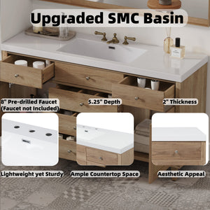 60" Bathroom Vanity with SMC Sink and Rattan Doors