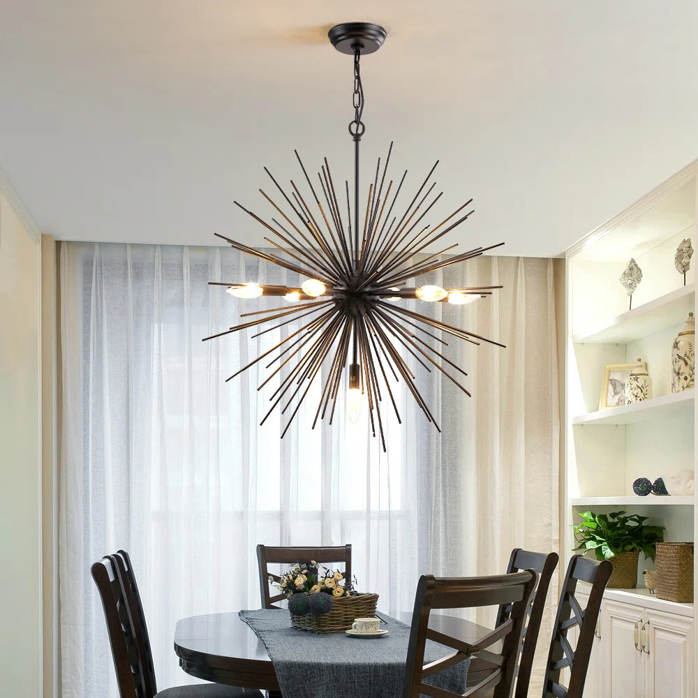 Sputnik Chandelier, 7-Light Satellite Pendant, 25.6 Inch, Gold and Black
