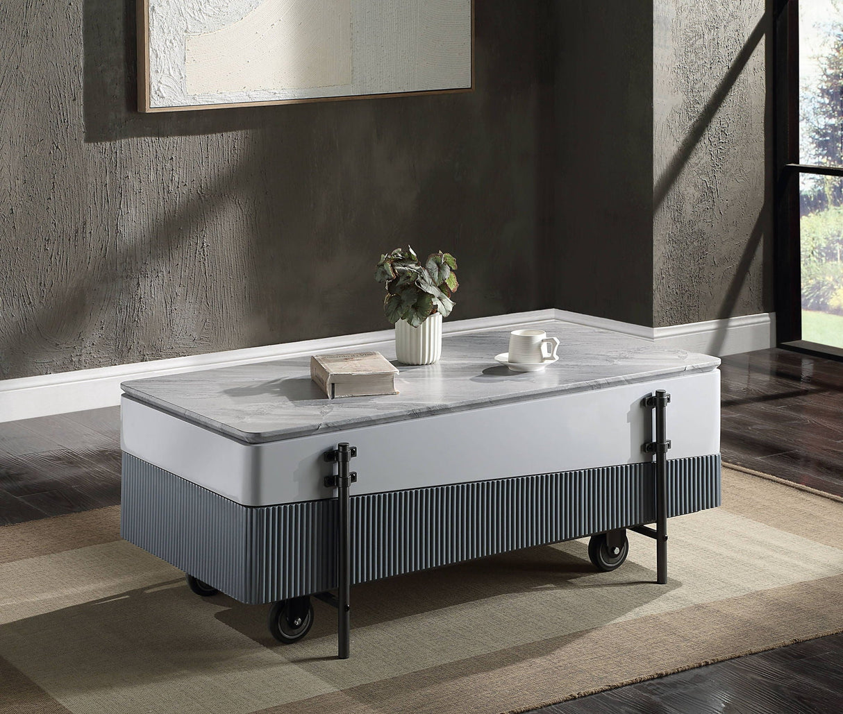 Wilkins - High Gloss Coffee Table With Lift Top - Gray / White - Best Buy Furniture