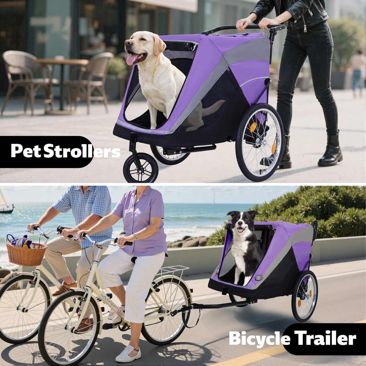 2-in-1 Bike Trailer & Push Cart for Pets