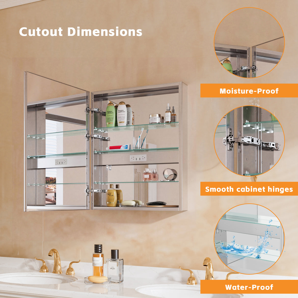 Bathroom LED Lighted Medicine Cabinet with Storage, 24" W x 30" H