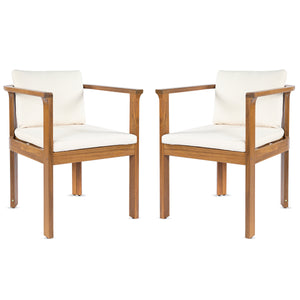 Outdoor Dining Chair Set of 2 with Curved Acacia Wood Arms