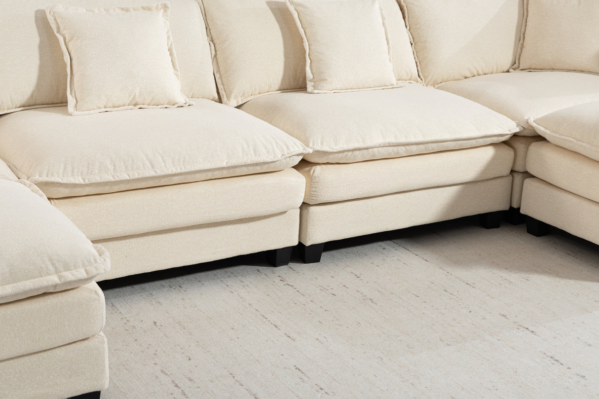 Modern 4-Seater Sectional Sofa with 2 Ottomans