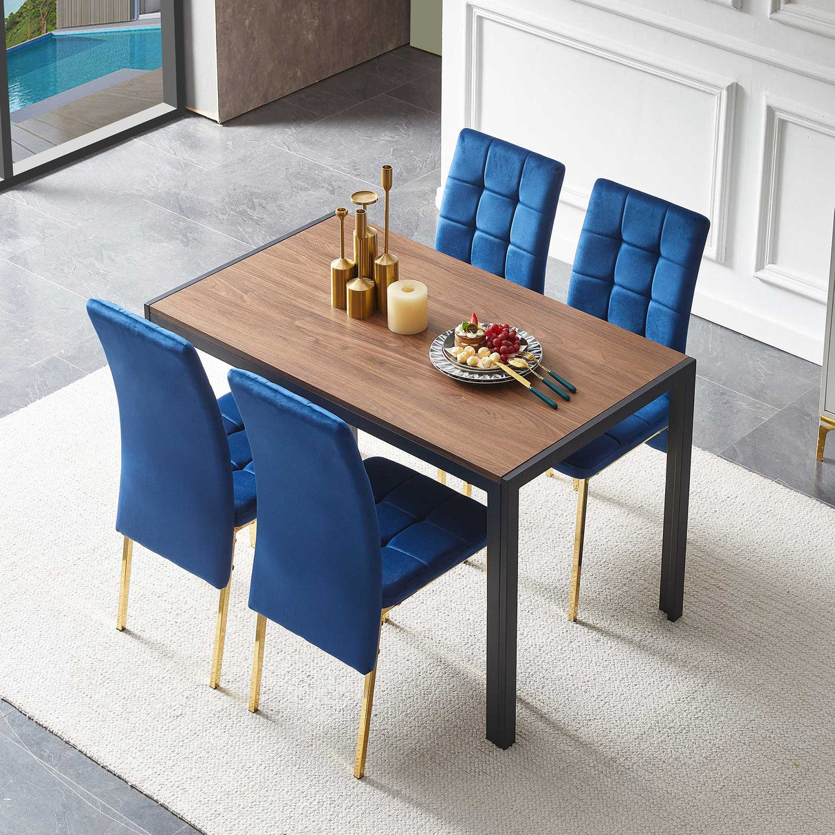 5 Pieces Dining Set Including High Back Color Legs Nordic Dining Chair & Creative Design Dining Table