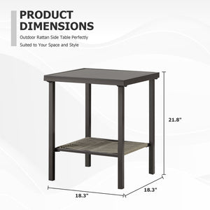 Outdoor Wicker Side Table 22x18x18 Inch All-Weather Rattan