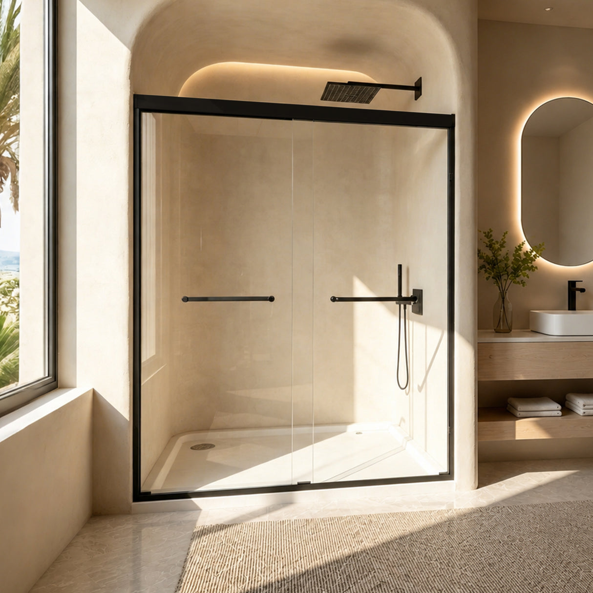 Tempered Glass Aluminum Frame Double Sliding Shower Door