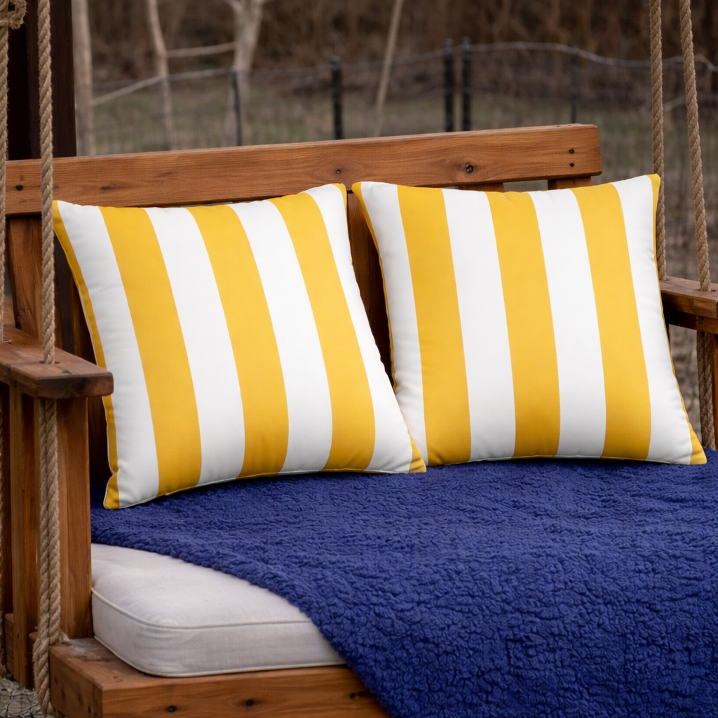 6 Pack Outdoor/Indoor Throw Pillows with Inserts - Yellow/White Striped