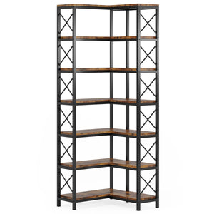 7 Tier Corner Bookshelf, Storage Unit For Living Room