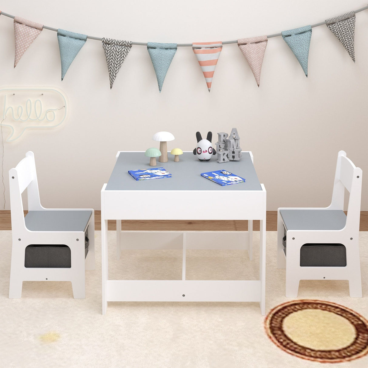 Kids Table And Chair Set, 3 In 1 Activity Table With Storage Drawer For Toddlers Drawing, Reading, Crafts, 2 In 1 Detachable Top - White